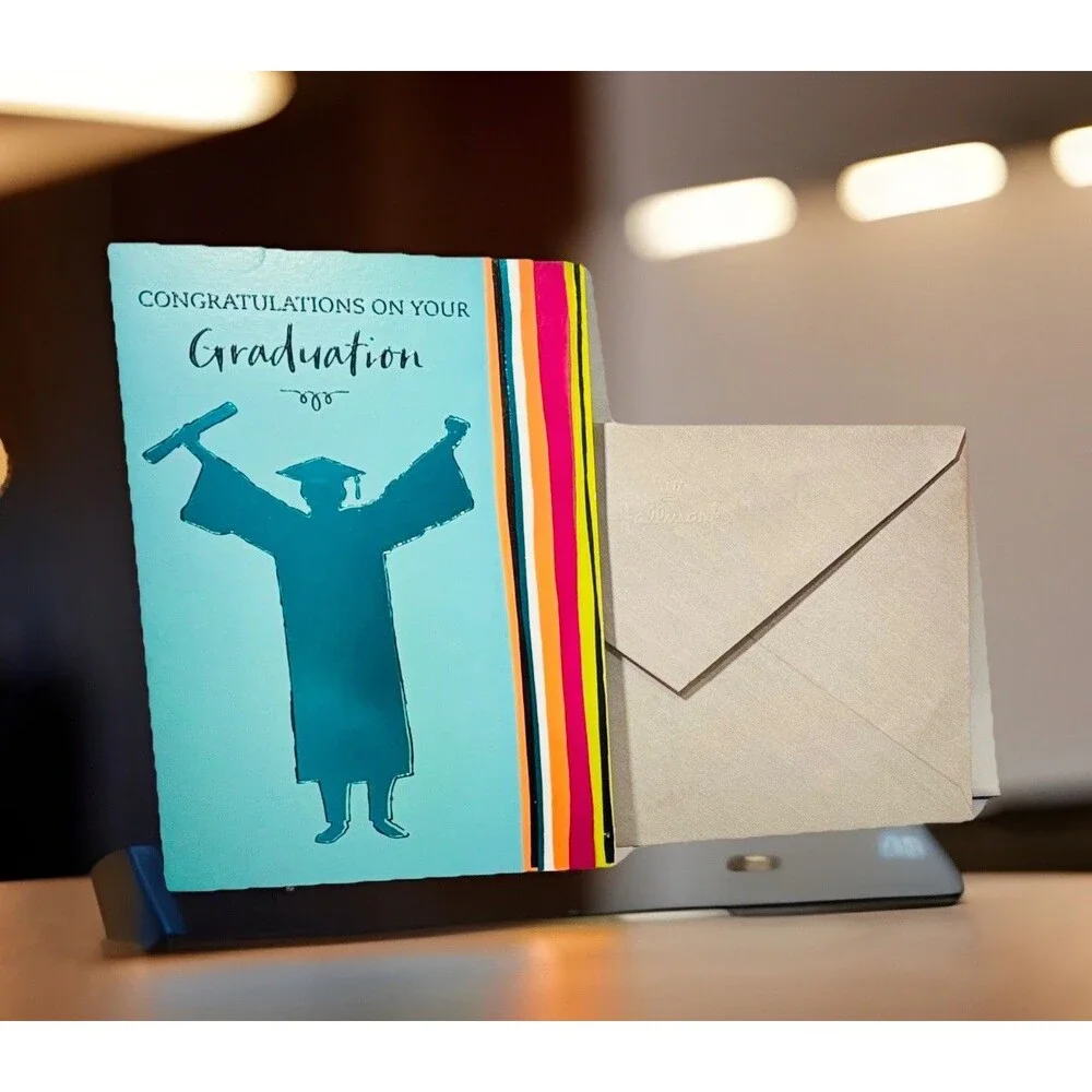 Hallmark Mahogany Graduation Card “Congratulations” Teal Foil Stripe w/ Envelope